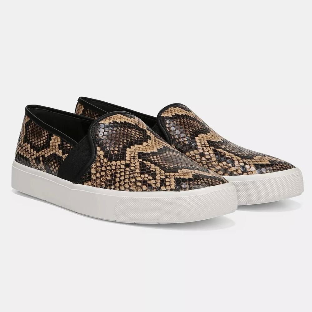 Vince Blair-5 Snake Print Leather Slip-On Sneakers Size 8.5